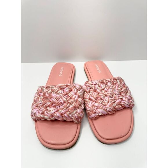 Abound Slide Sandals Womens Size 6.5 Pink Woven Slip On Open Toe Flats - Picture 3 of 7